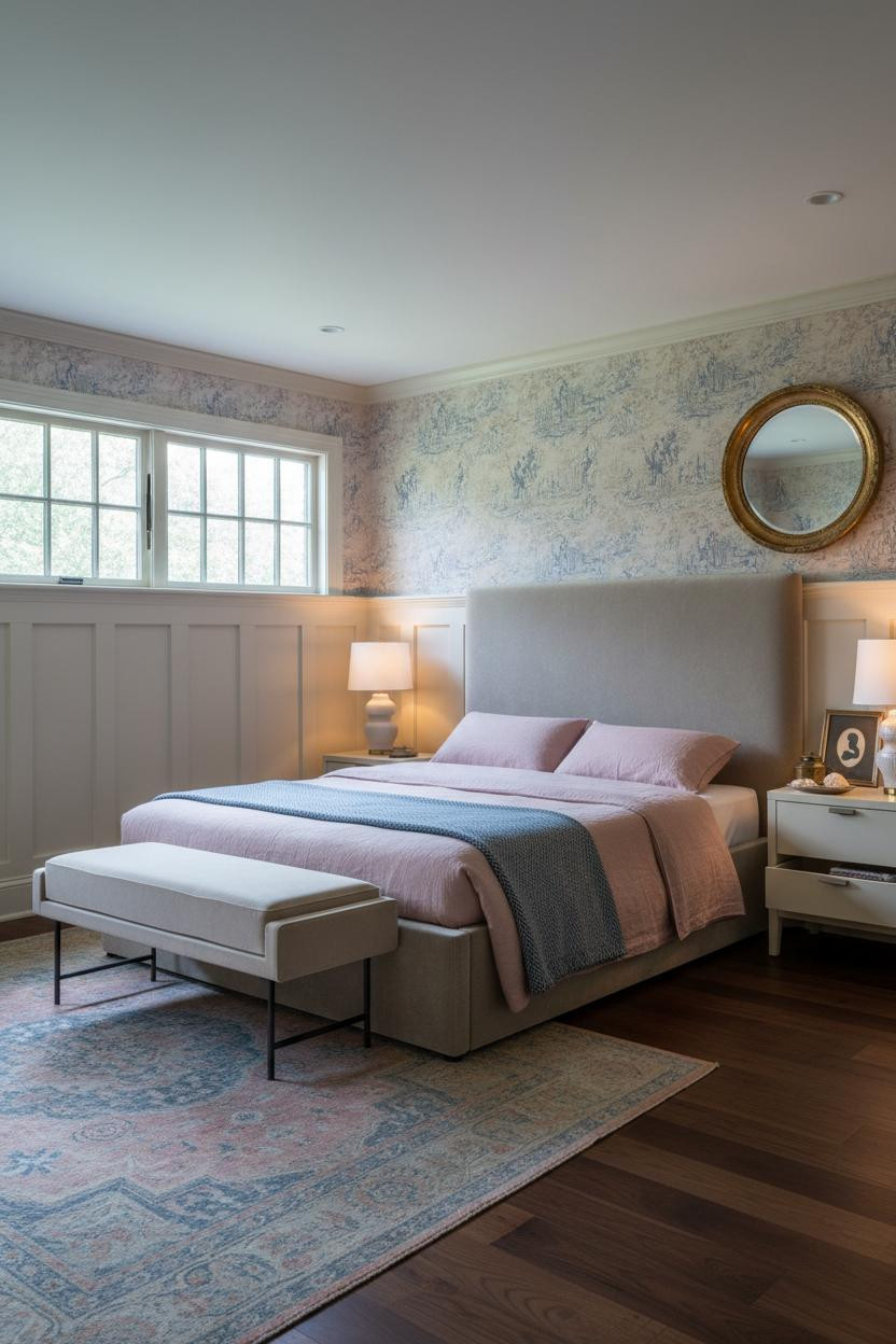 Grand Millennial Bedroom Coastal Grandma Wainscoting