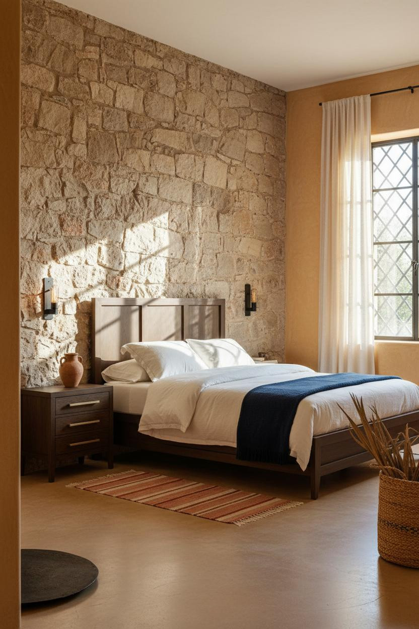 Hacienda Bedroom Stone Wall Spanish Colonial