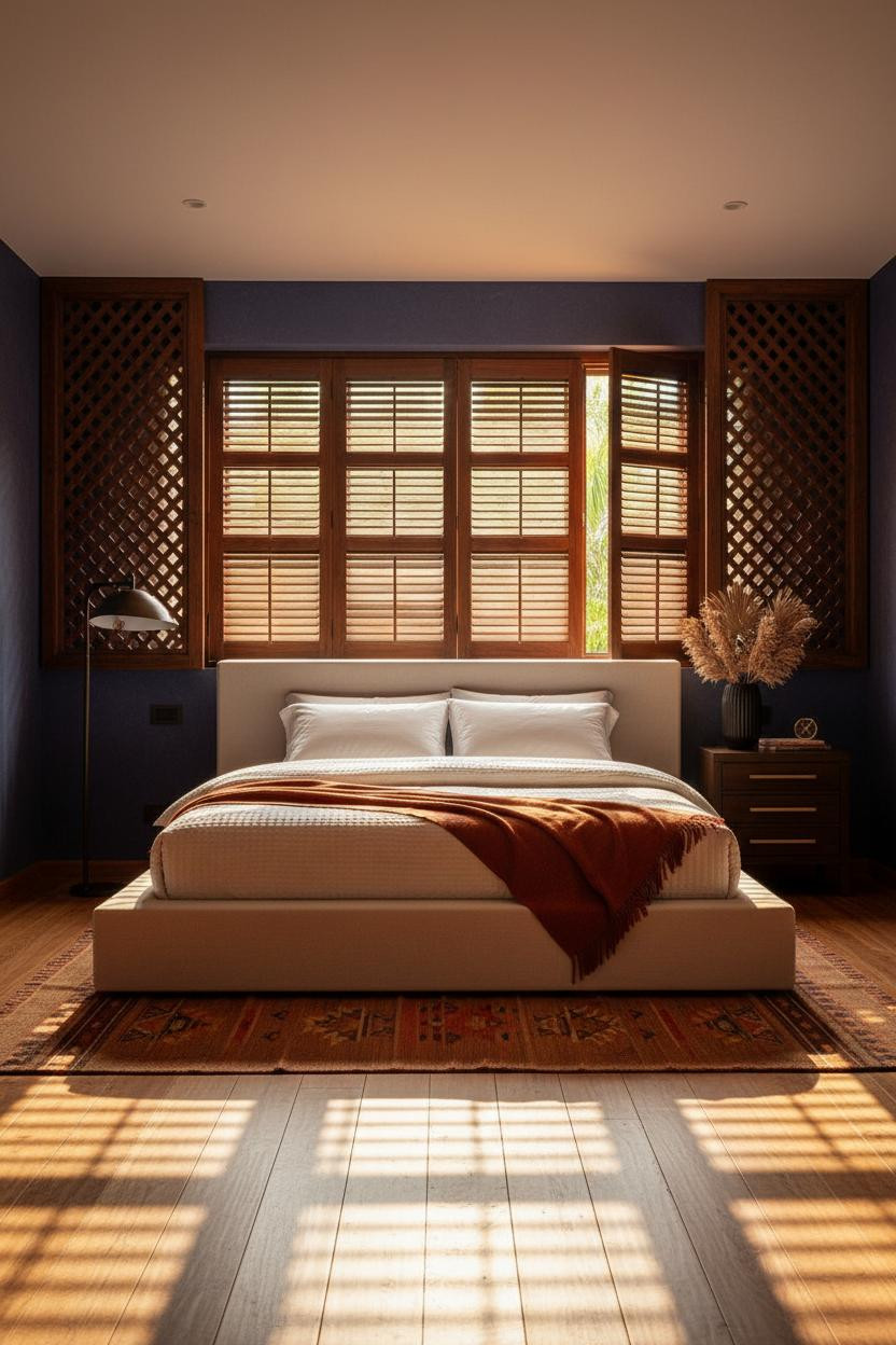 Indochine Bedroom Teak Lattice Panels