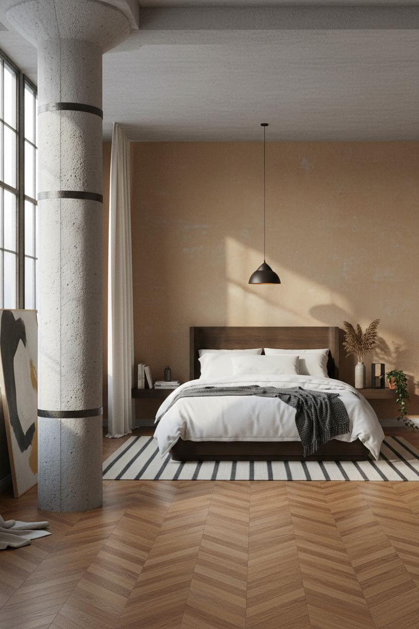 Industrial Bedroom Exposed Concrete Loft