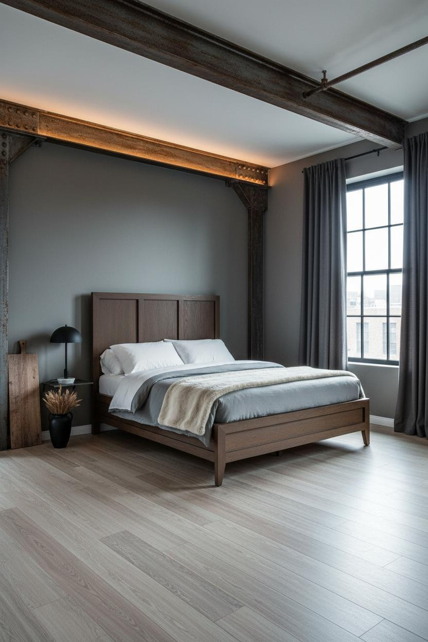Industrial Bedroom Steel Beam Loft