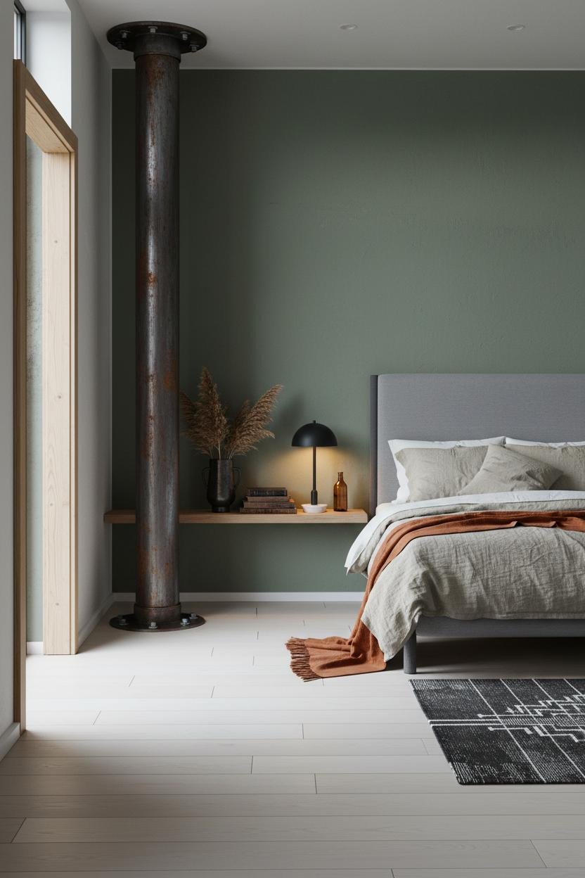 Industrial Bedroom Steel Column Loft