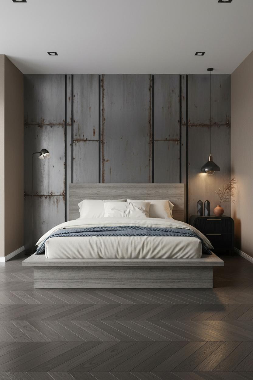 Industrial Bedroom Steel Wall Loft
