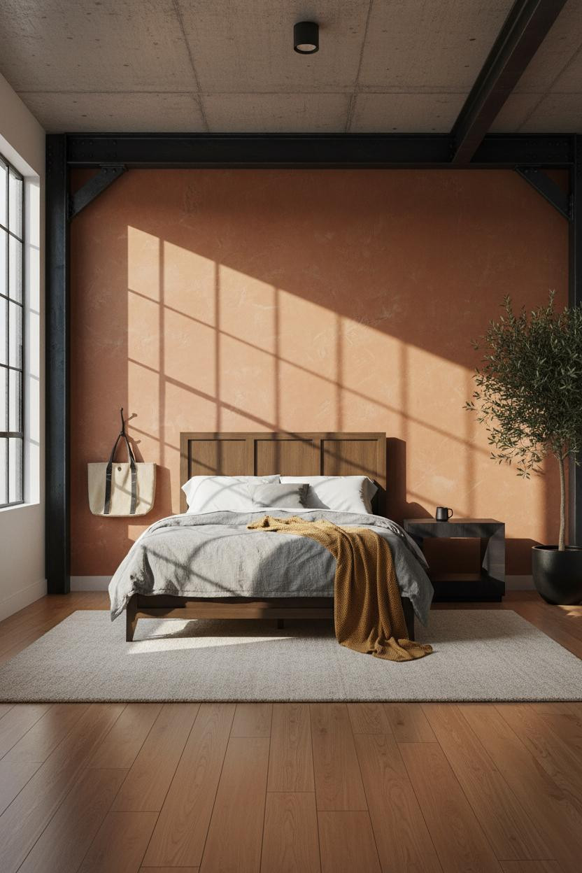 Industrial Chic Bedroom Concrete Beams Maple
