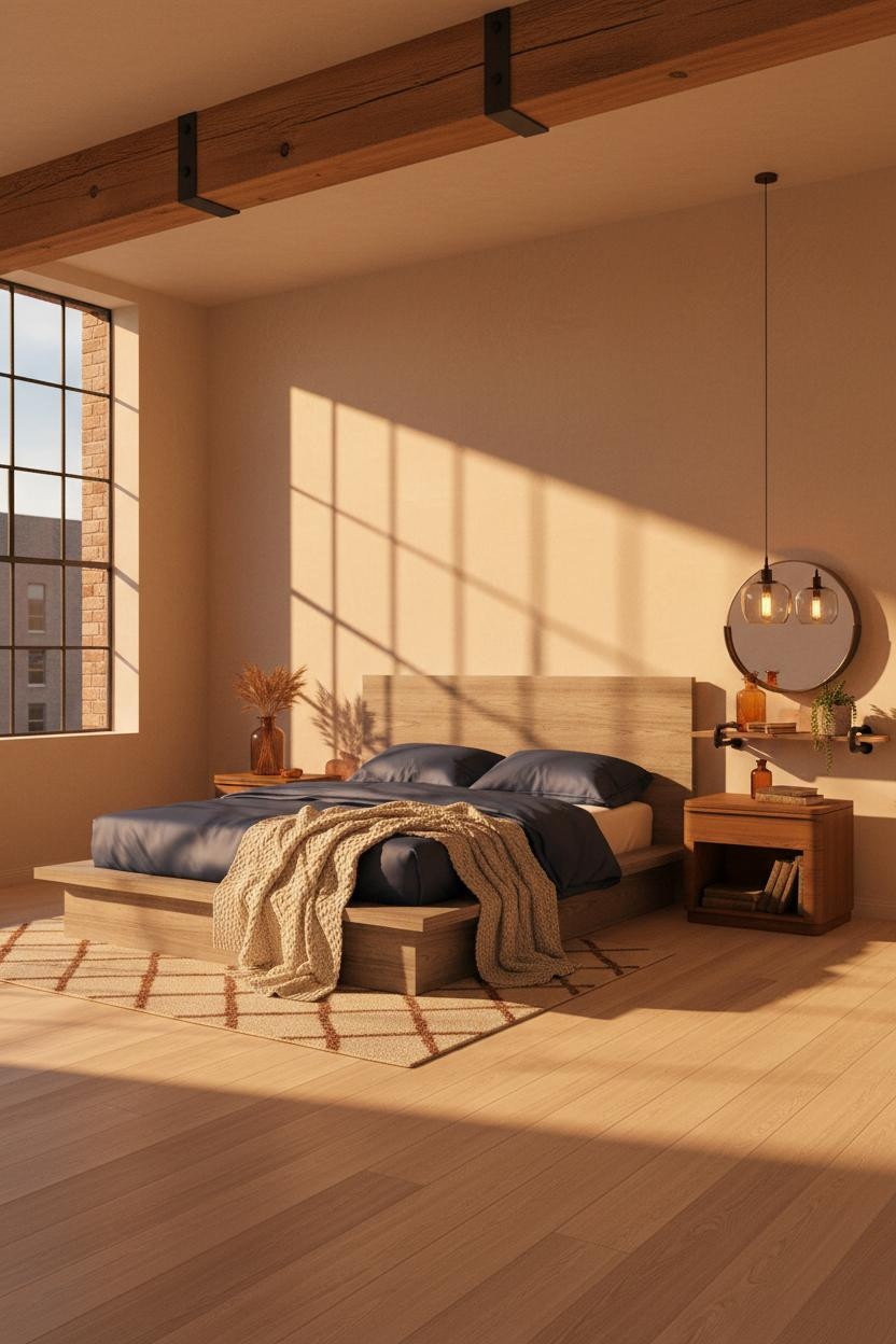 Industrial Chic Bedroom Exposed Beam