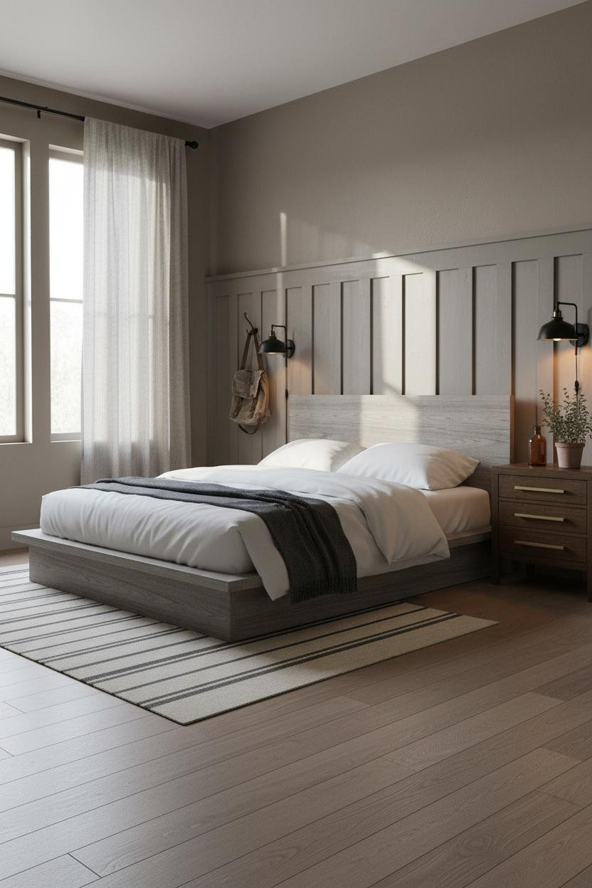 Industrial Farmhouse Bedroom Batten Wall