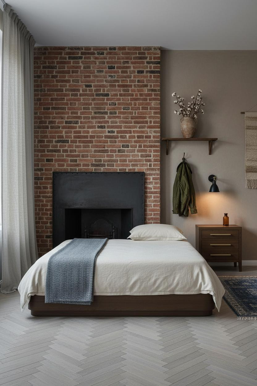 Industrial Farmhouse Bedroom Brick Steel