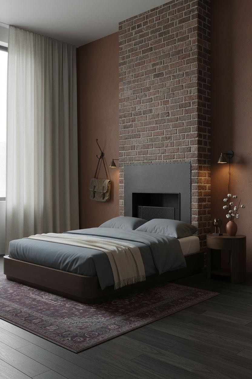Industrial Farmhouse Bedroom Exposed Brick Dark