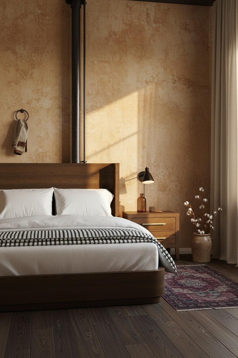 Industrial Farmhouse Bedroom Rustic Limewash Walls