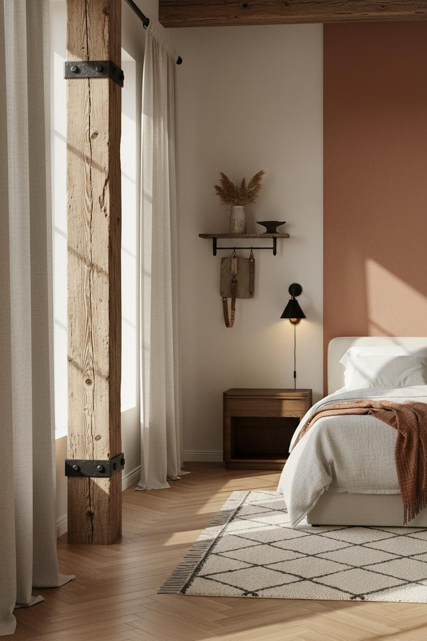 Industrial Farmhouse Bedroom Timber Beams