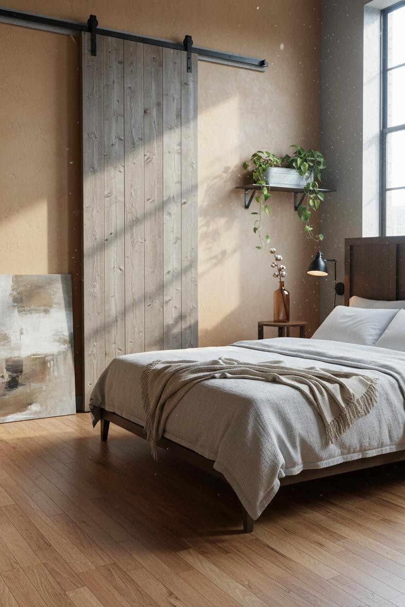 Industrial Loft Bedroom Barn Door Design
