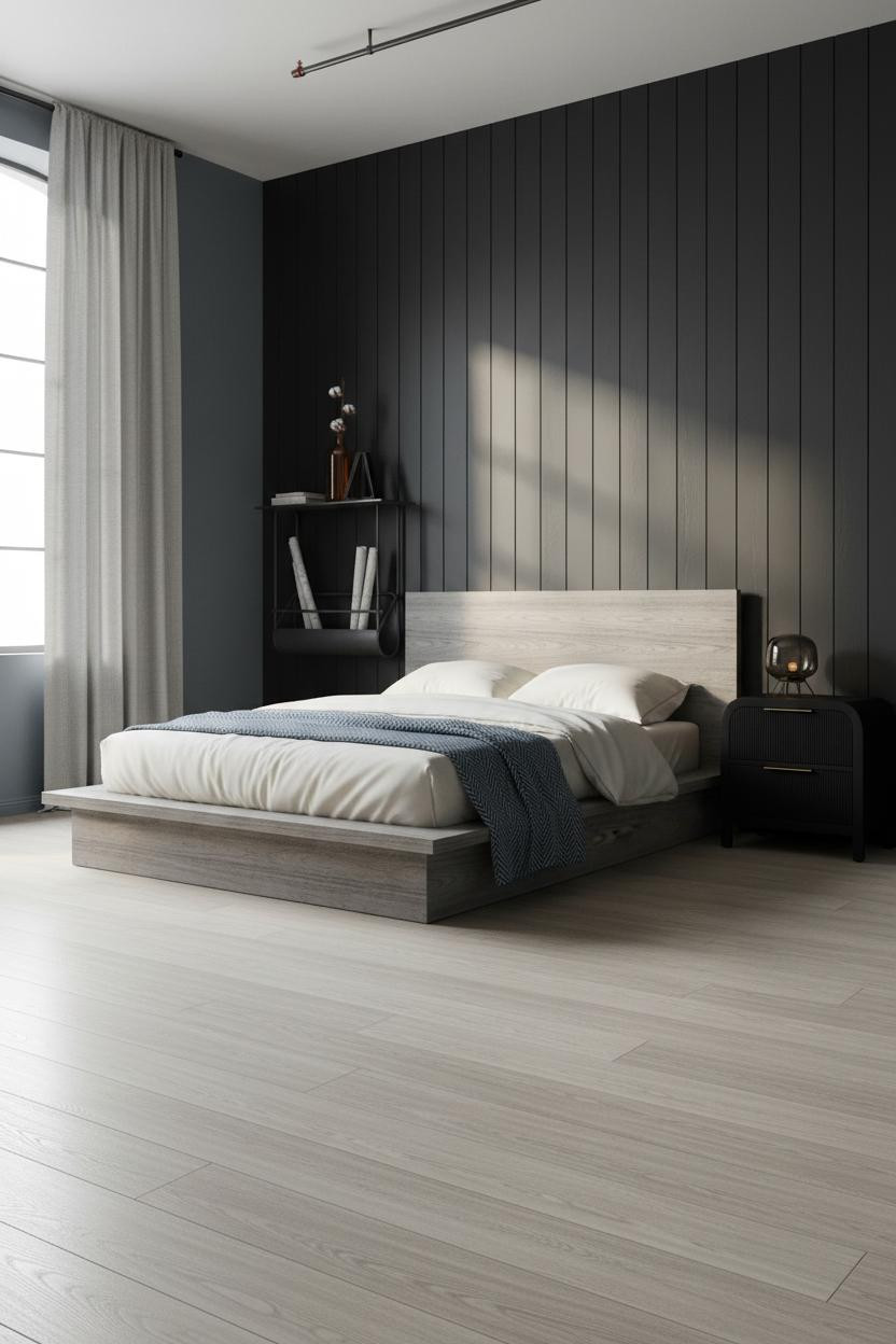 Industrial Loft Bedroom Black Accent Wall