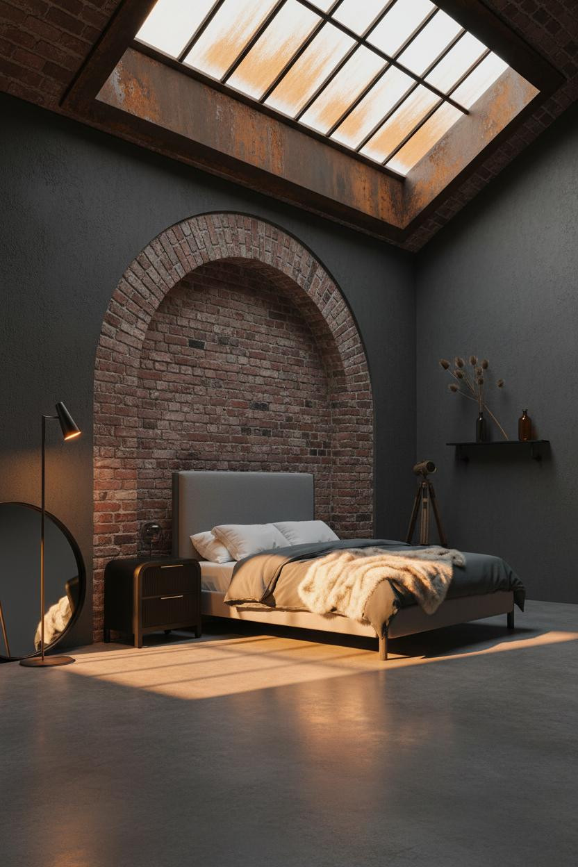 Industrial Loft Bedroom Exposed Brick Steel