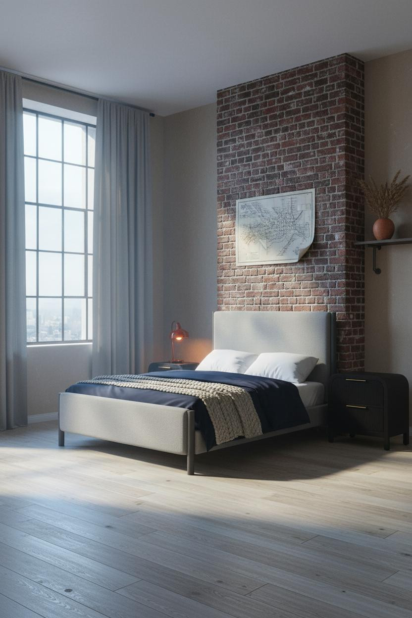 Industrial Loft Bedroom Exposed Brick Windows