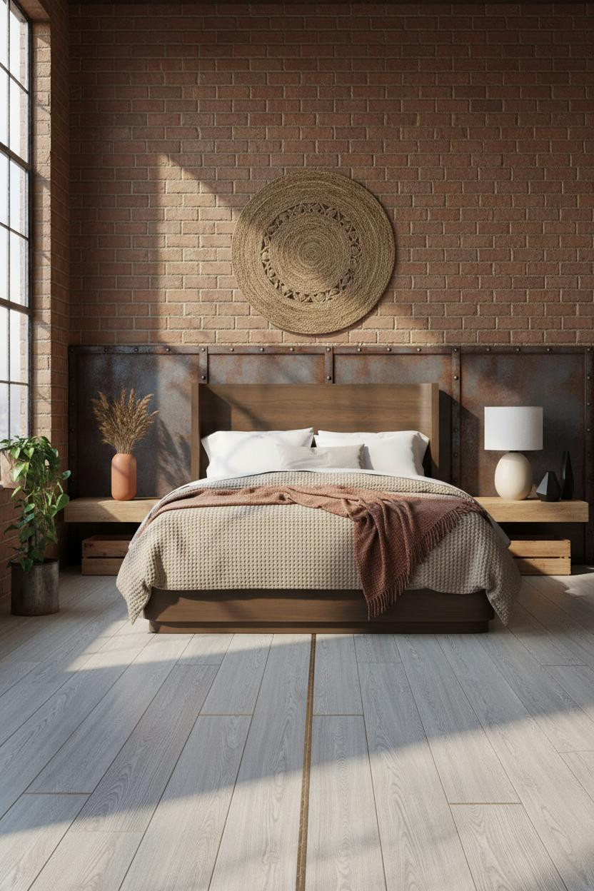 Industrial Loft Bedroom Steel Wainscoting