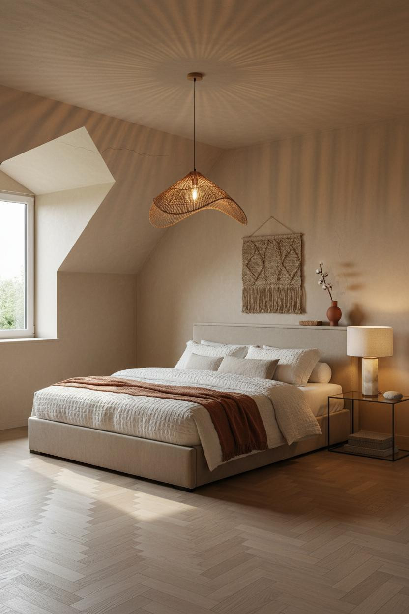 Japandi Attic Bedroom Rattan Pendant Light