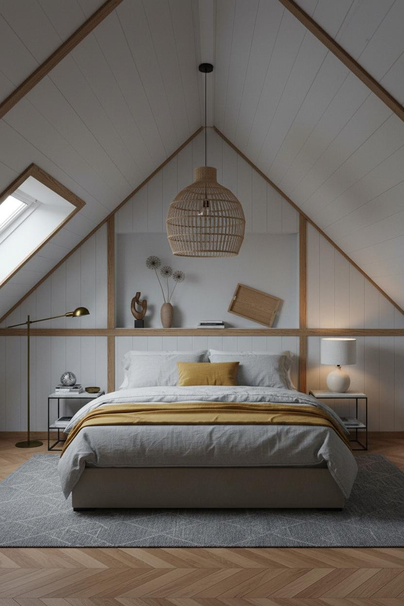 Japandi Bedroom Attic Scandi Rattan Pendant