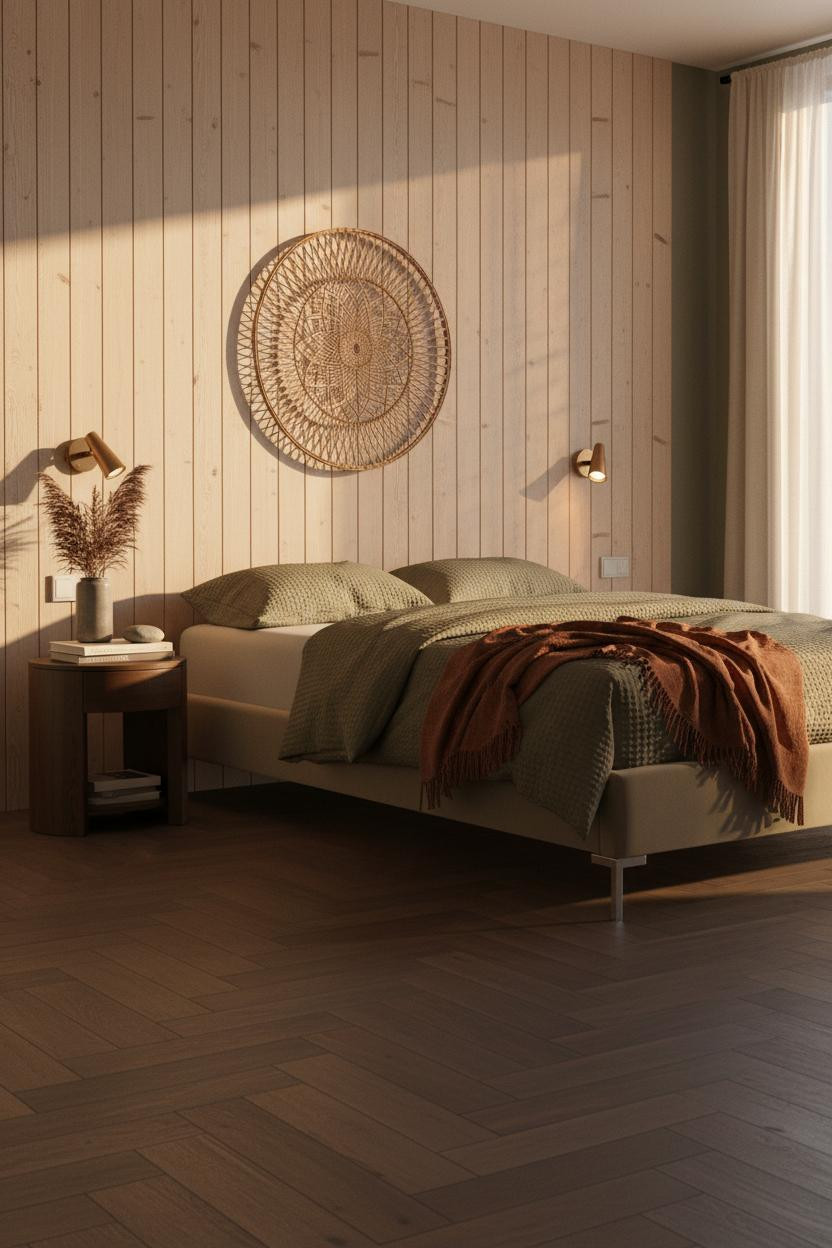 Japandi Bedroom Design Warm Wood Sconces