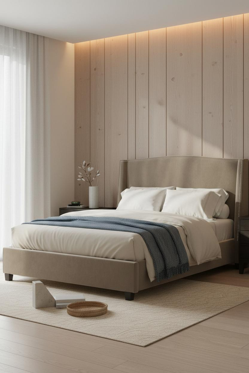 Japandi Bedroom Oak Paneling Natural Light