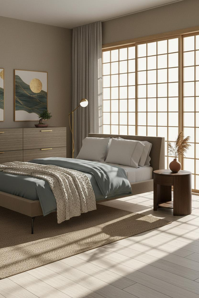 Japandi Bedroom Shoji Screen Natural Wood
