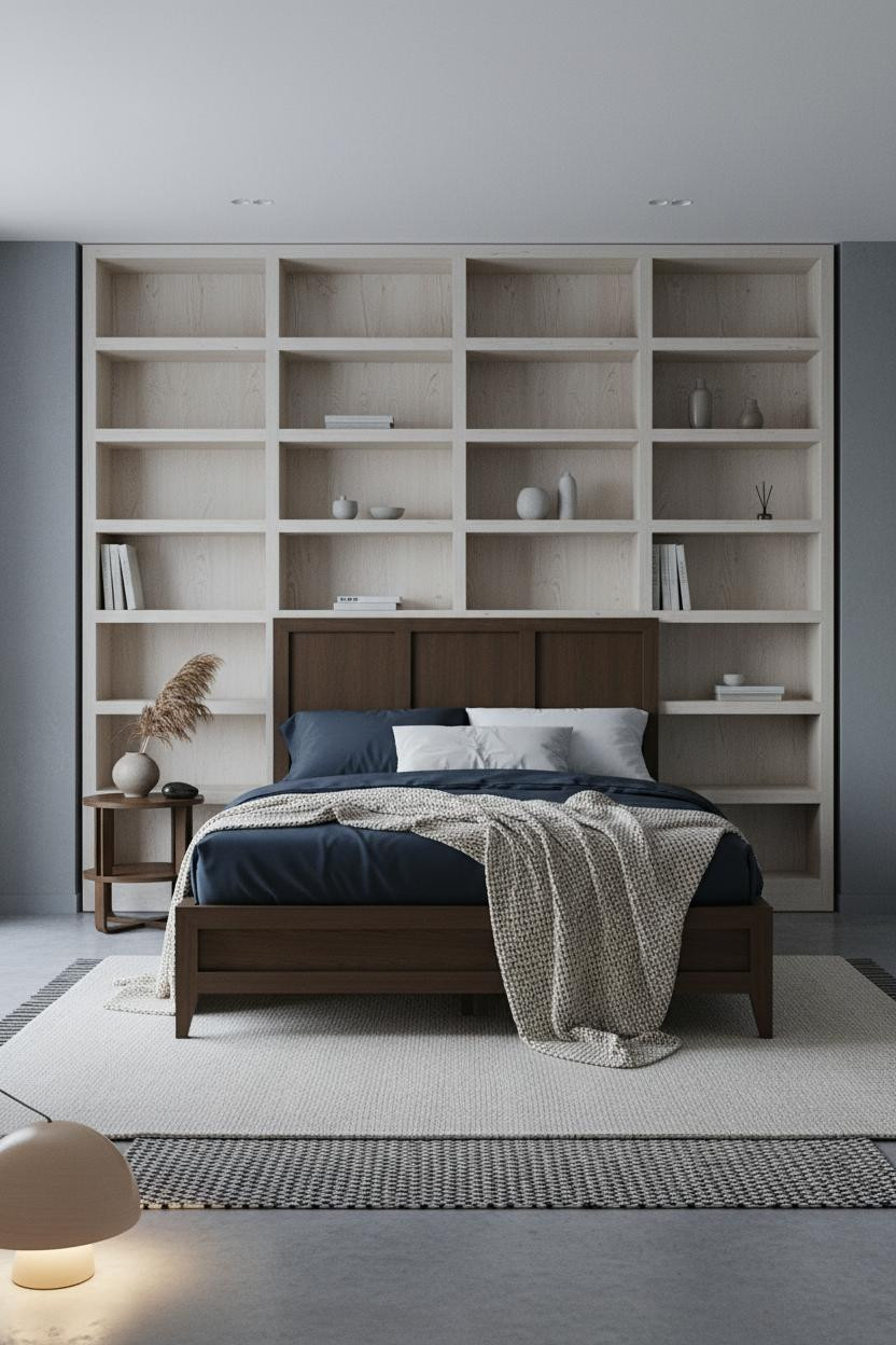 Japanese Bedroom Birch Shelving Minimal