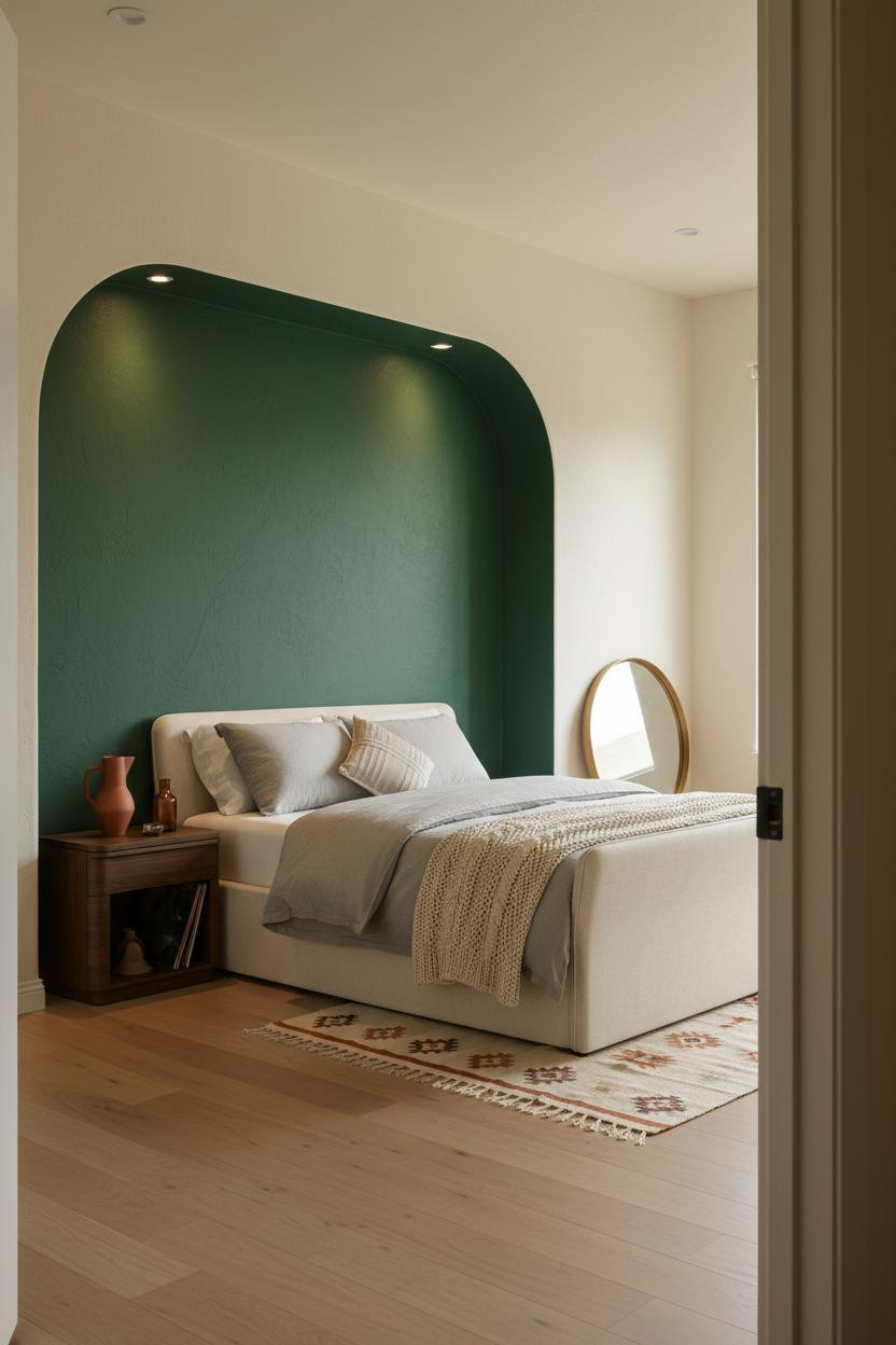 MCM Bedroom Forest Green Curved Alcove