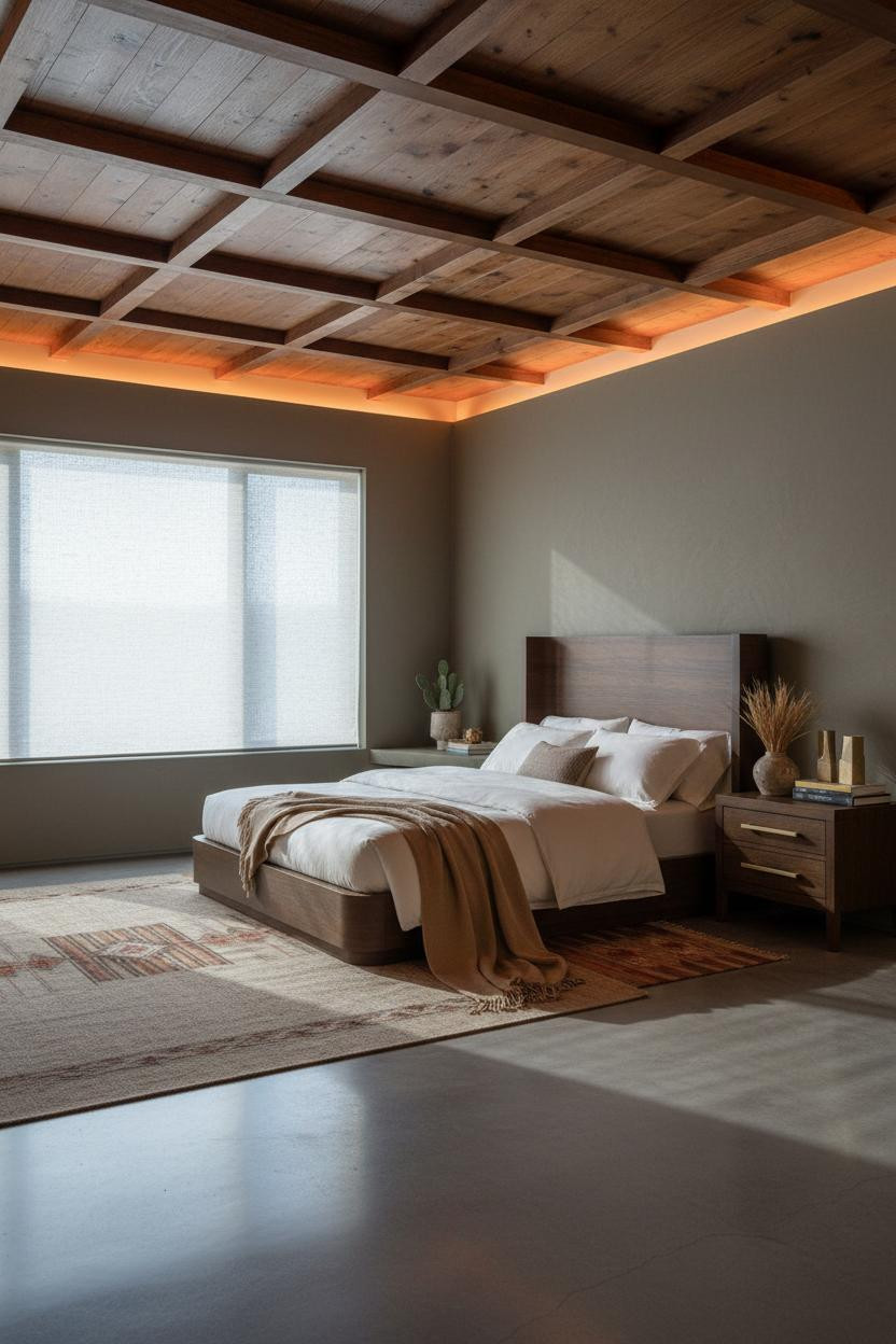 MCM Bedroom Walnut Coffered Ceiling Desert Modern