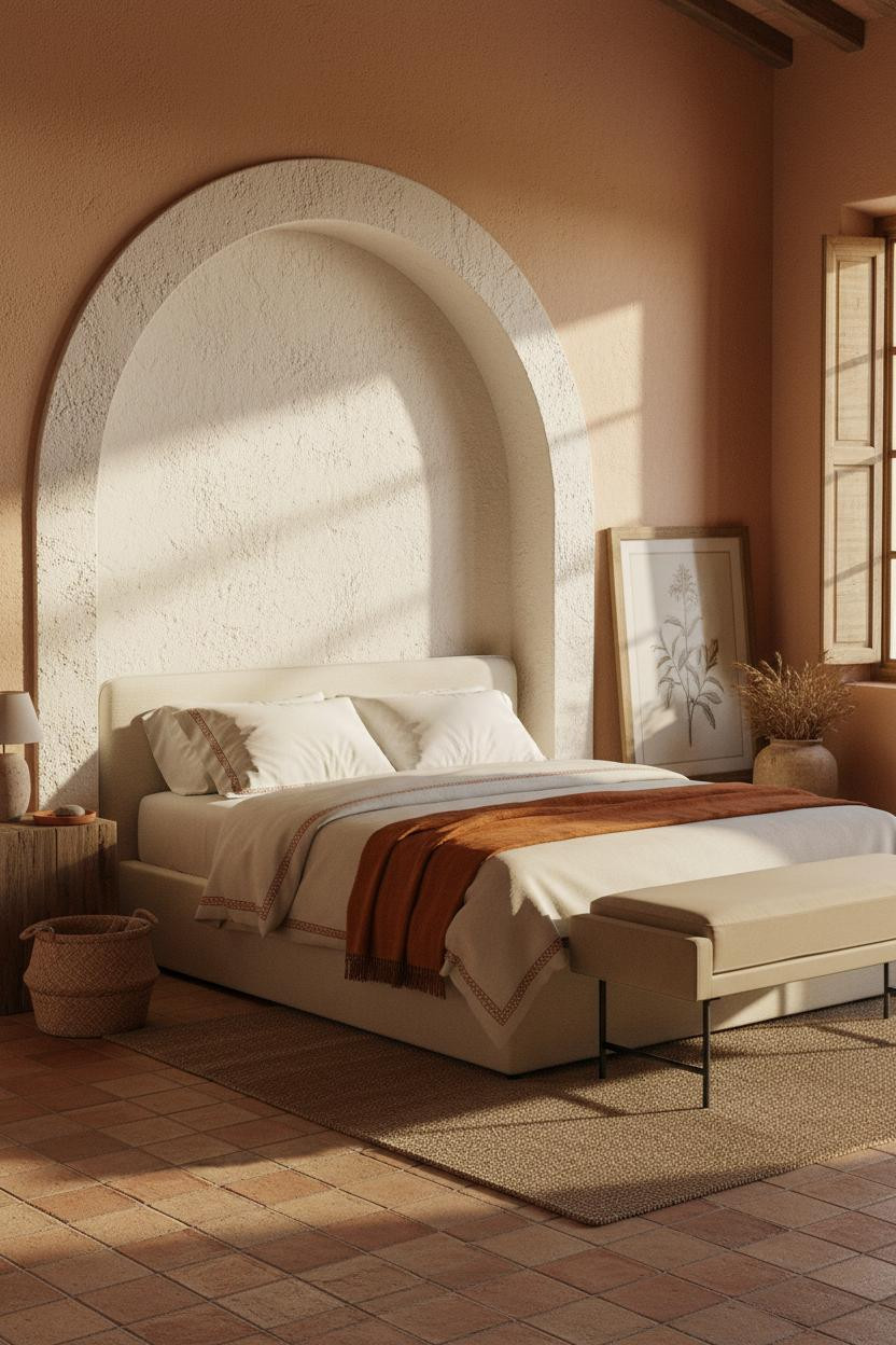 Mediterranean Bedroom Arched Stucco Terracotta