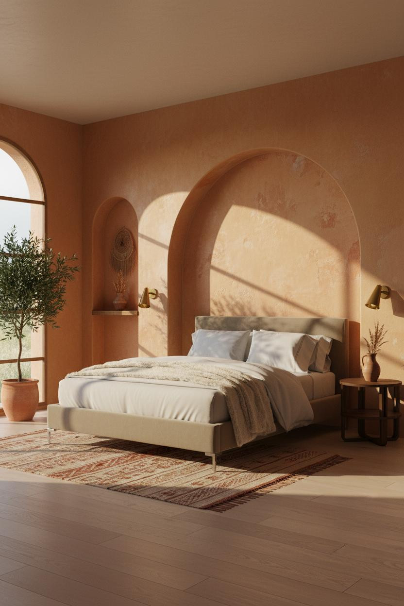 Mediterranean Bedroom Arched Stucco Terracotta