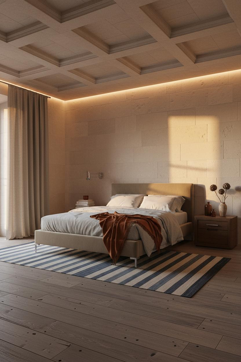 Mediterranean Bedroom Coffered Ceiling Italian Style