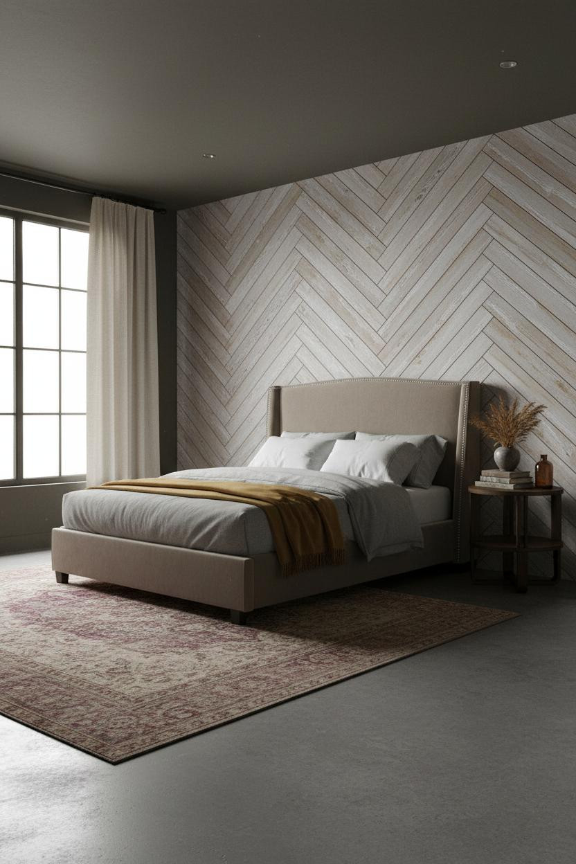 Mediterranean Bedroom Herringbone Headboard Spanish Modern