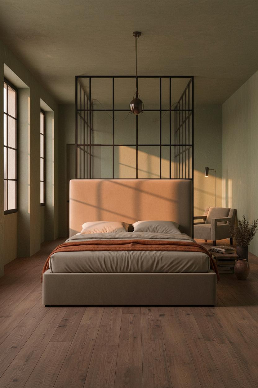 Mediterranean Bedroom Iron Partition Sage Walls