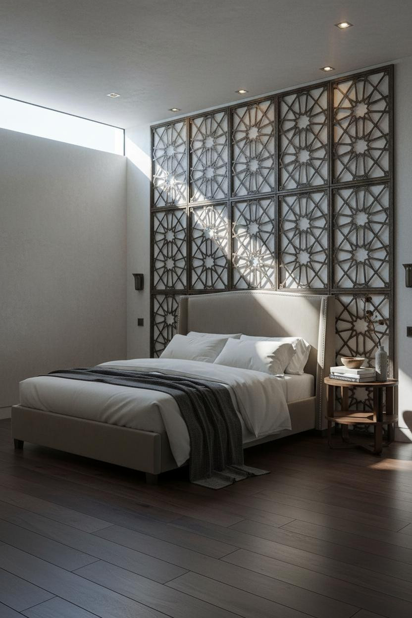 Mediterranean Bedroom Moorish Lattice Headboard