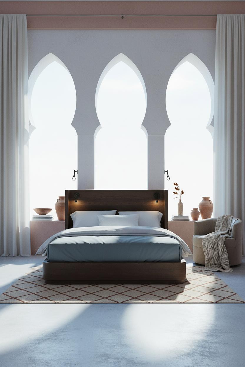 Mediterranean Bedroom Spanish Arches Rug