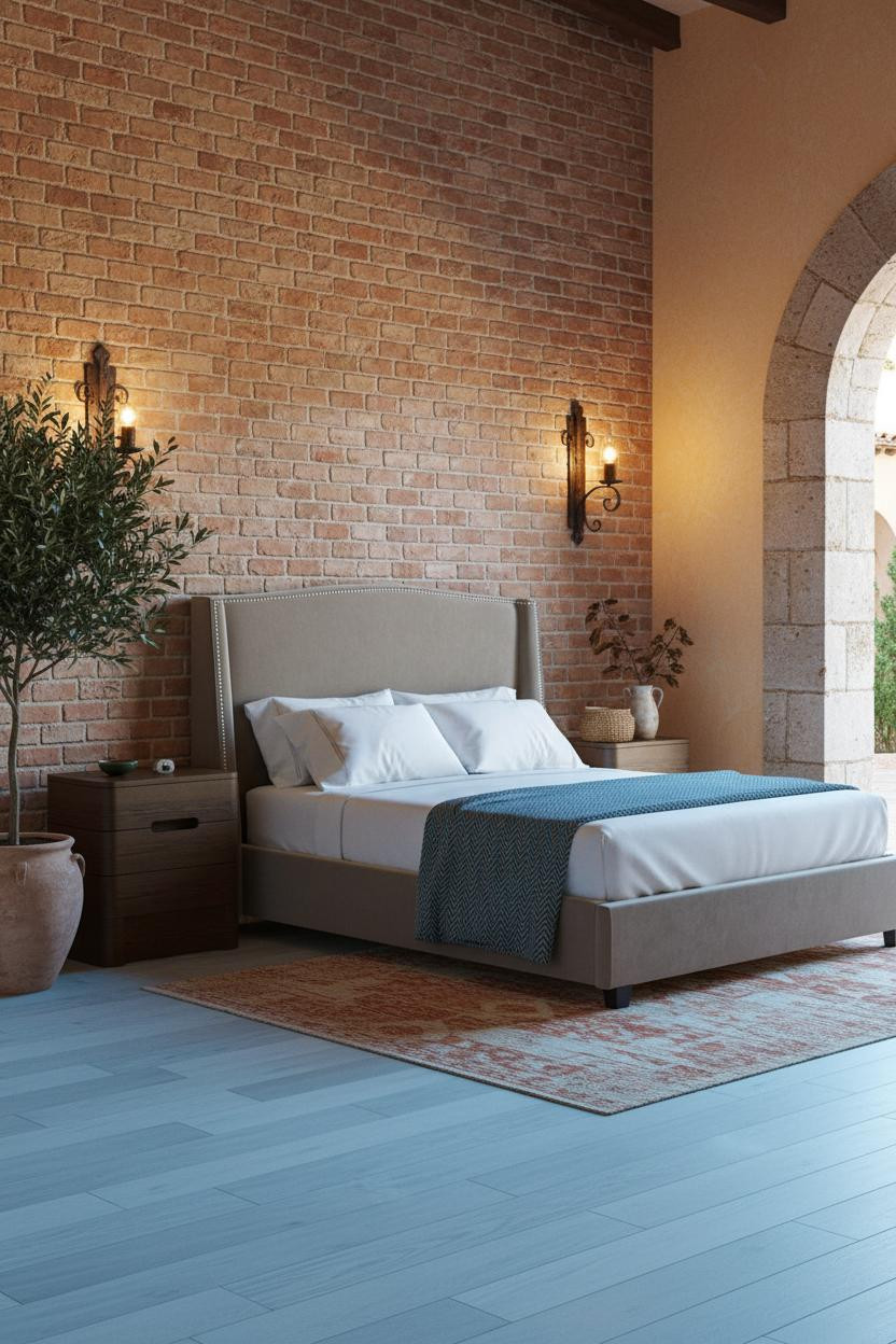 Mediterranean Bedroom Spanish Hacienda Brick Headboard