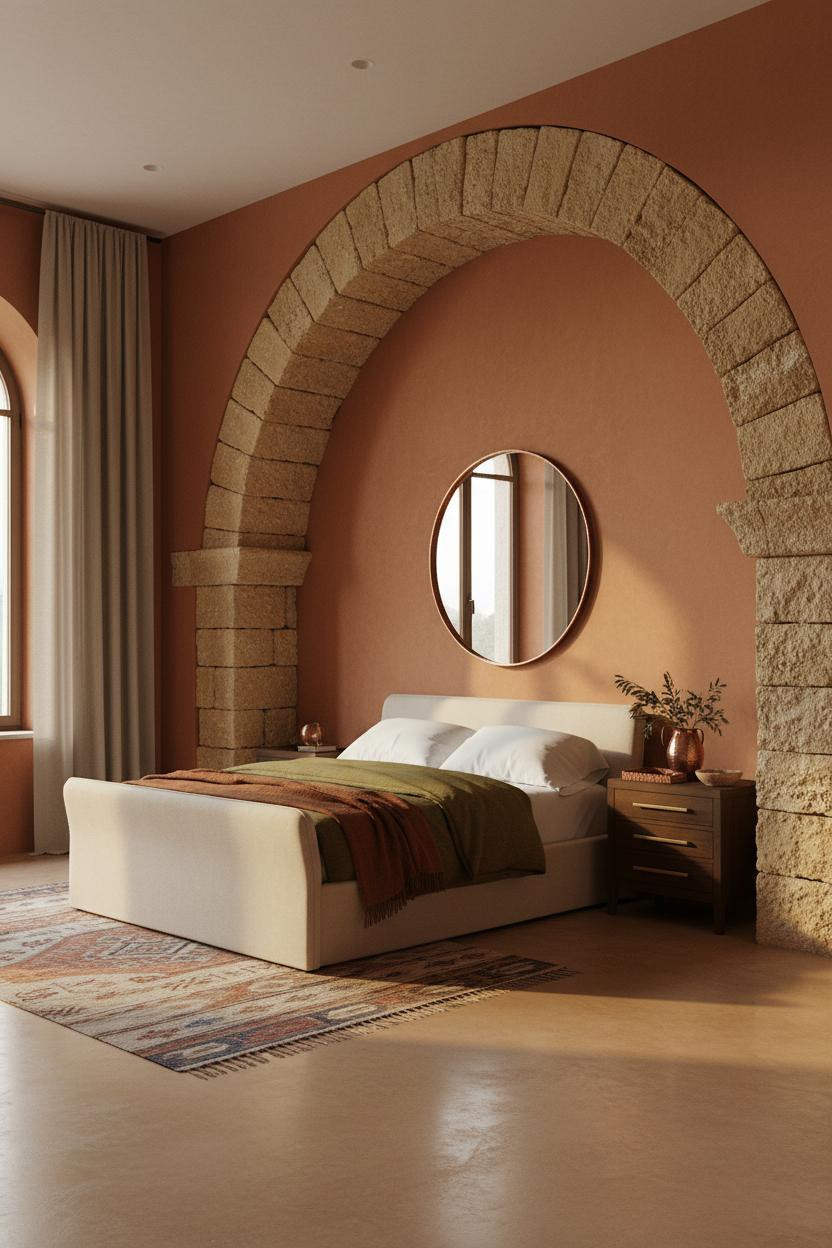 Mediterranean Bedroom Stone Archway Design