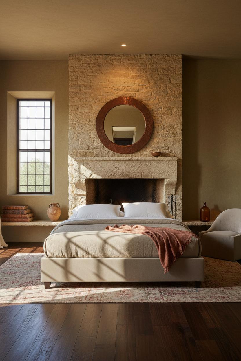 Mediterranean Bedroom Stone Fireplace Spanish