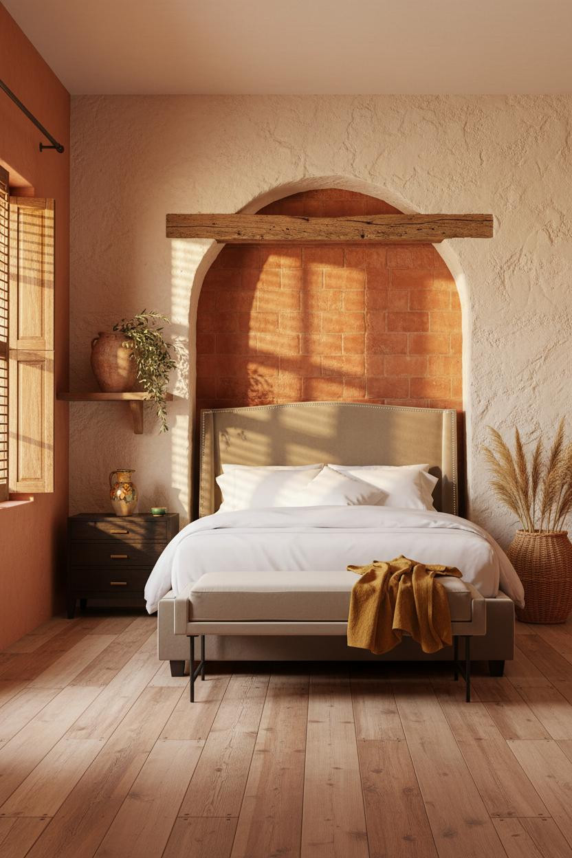 Mediterranean Bedroom Stucco Alcove Terracotta