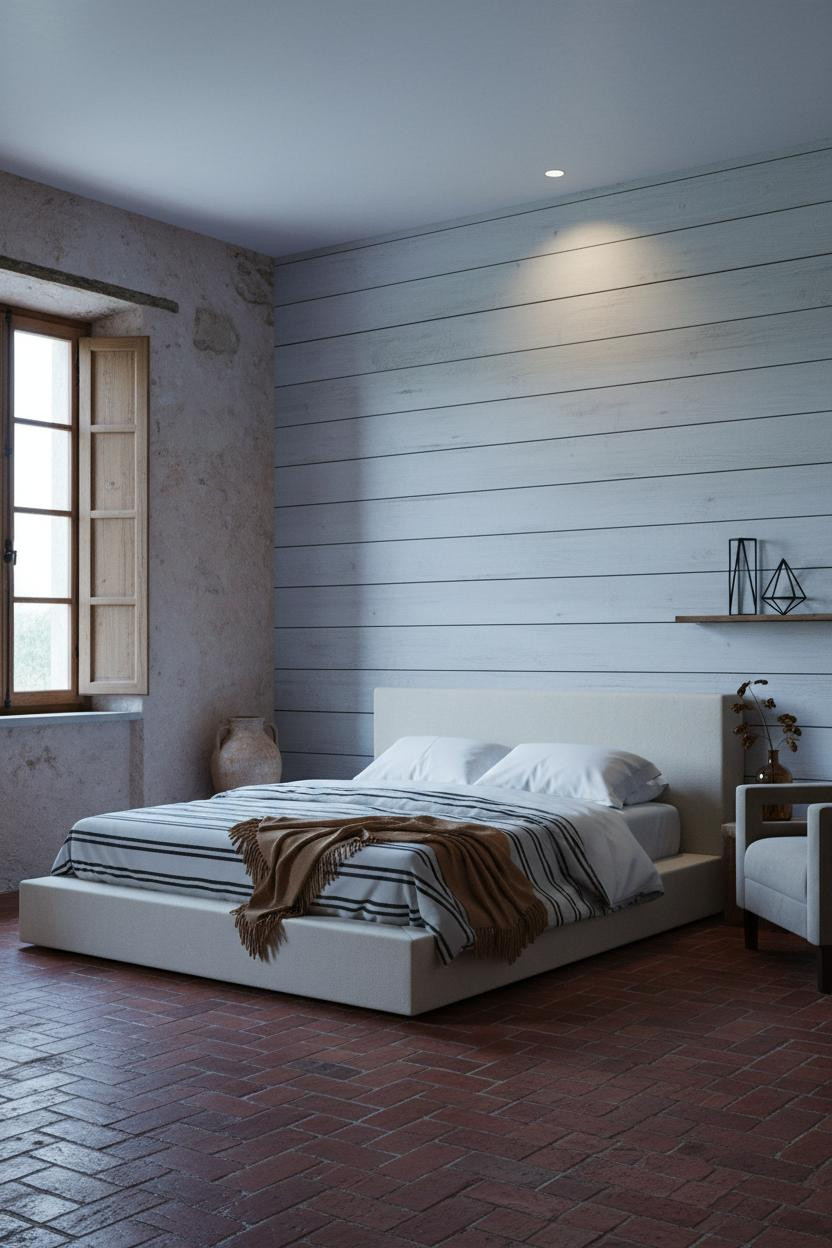 Mediterranean Bedroom Whitewashed Board and Batten