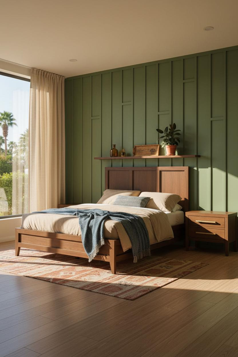 Mid Century Bedroom Forest Green Shiplap