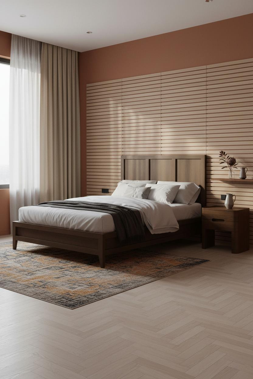 Mid Century Bedroom Slat Wall Design