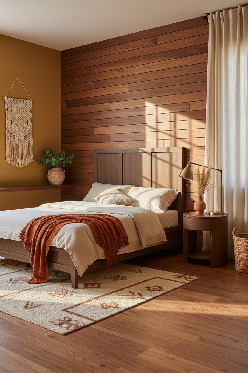 Mid Century Bedroom Walnut Accent Wall