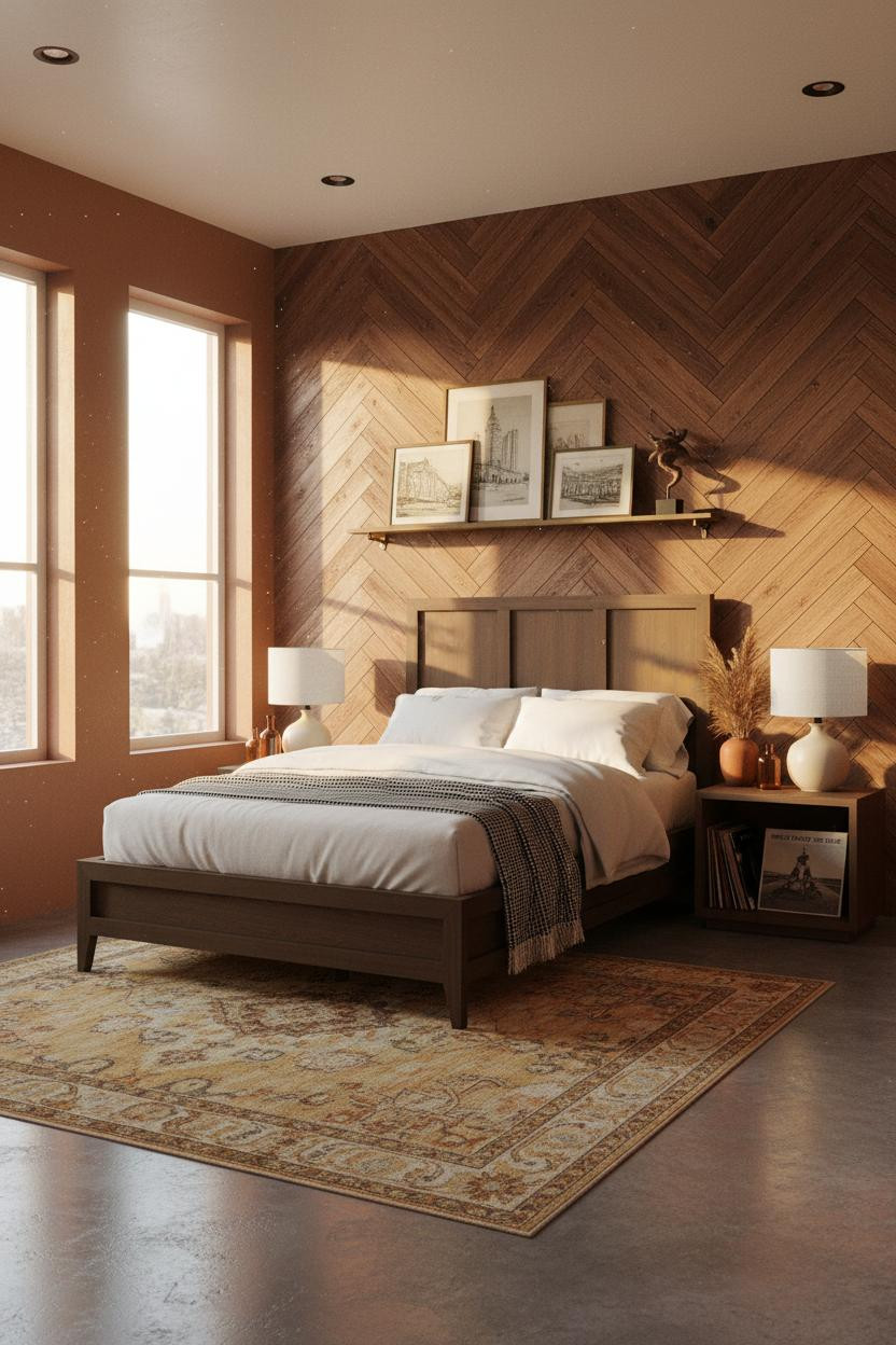 Mid Century Eclectic Bedroom Maximalist Herringbone