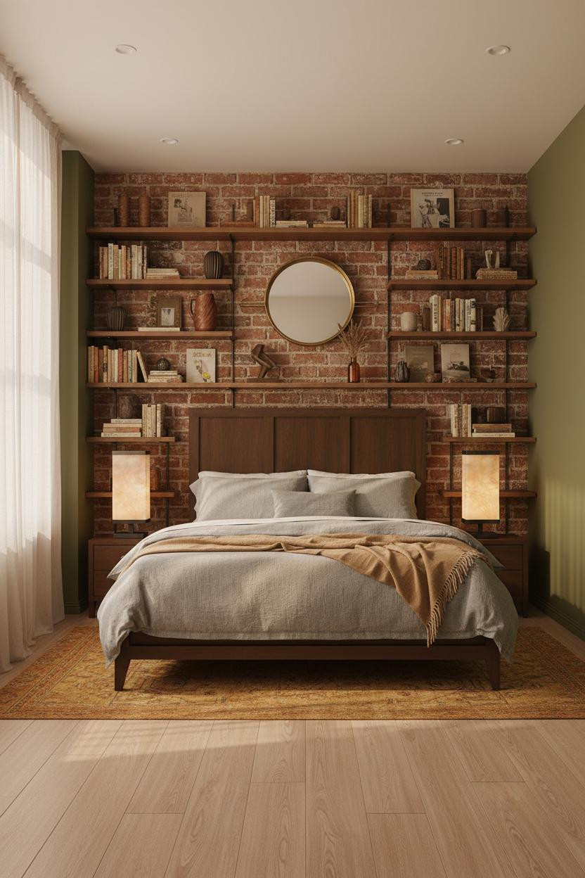 Mid Century Eclectic Bedroom Maximalist Shelving