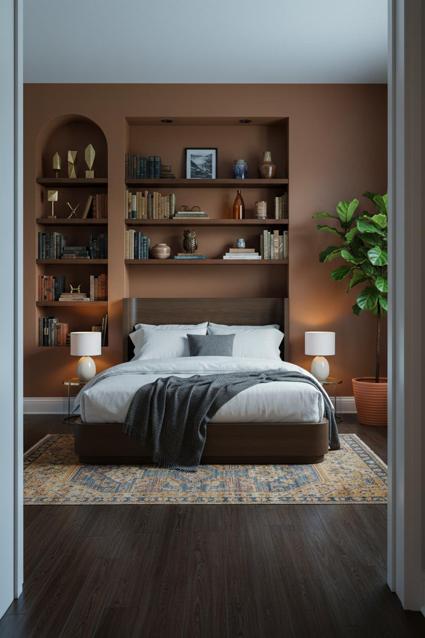 Mid Century Eclectic Bedroom Maximalist Shelving
