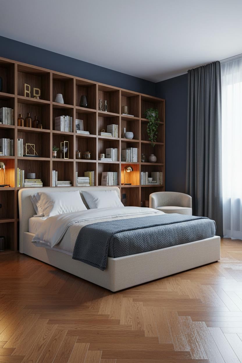 Mid Century Eclectic Bedroom Maximalist Shelving