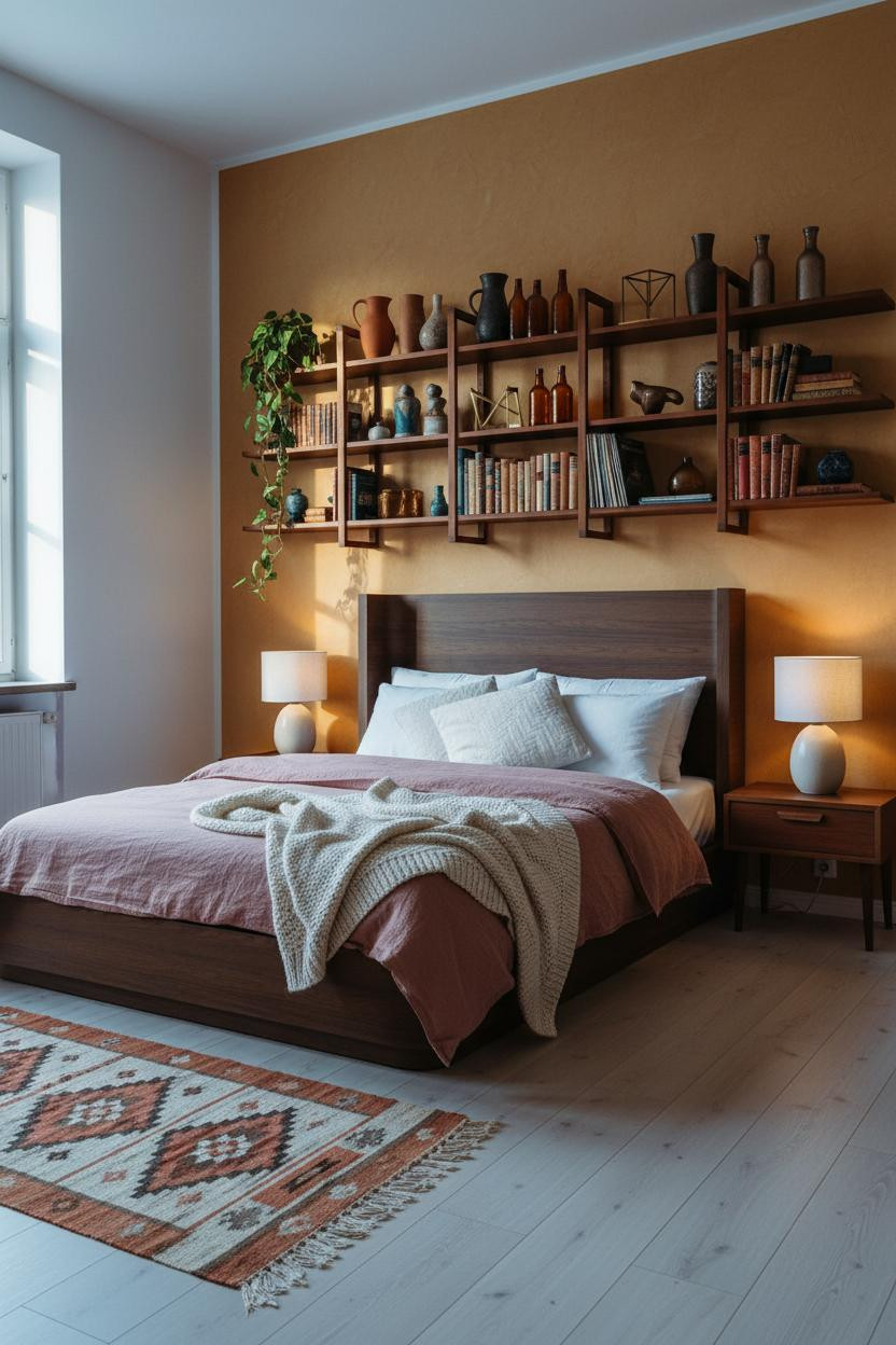 Mid Century Eclectic Bedroom Shelving Maximalism
