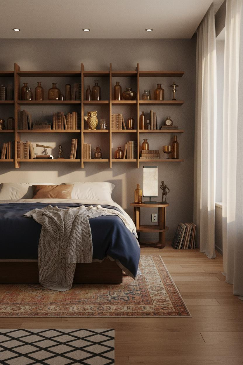 Mid Century Eclectic Bedroom Shelving Maximalist