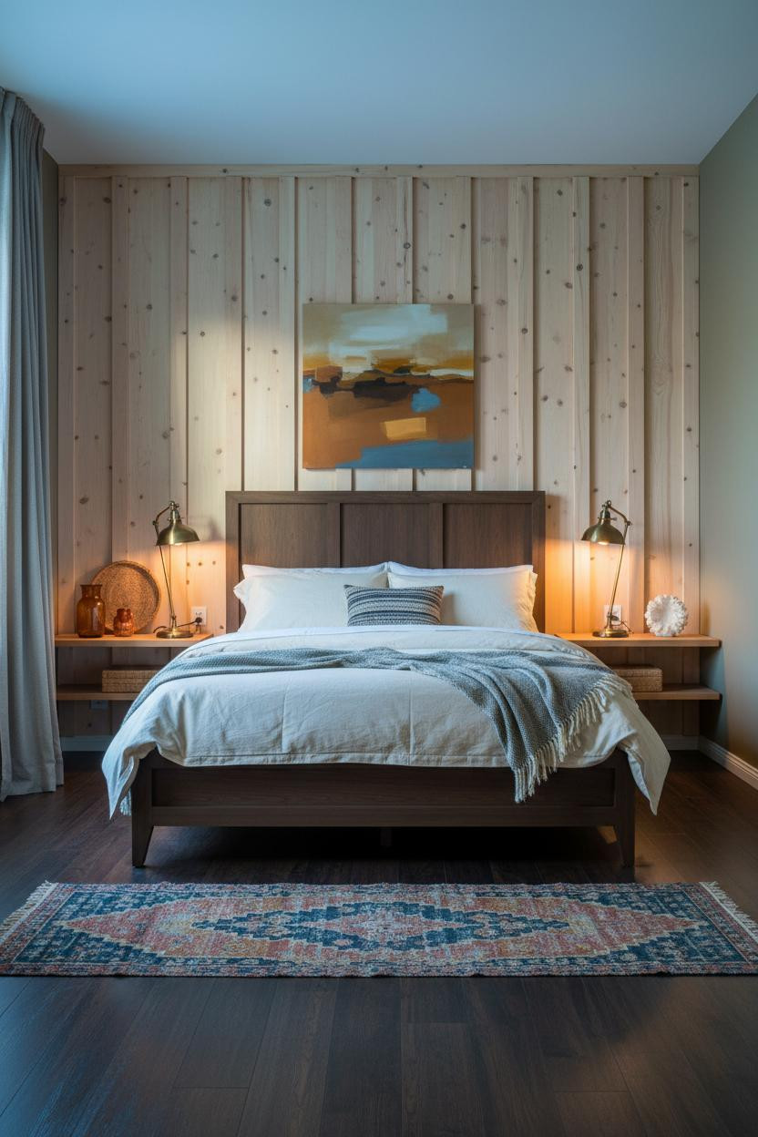 Mid Century Eclectic Bedroom Wood Paneling Vintage