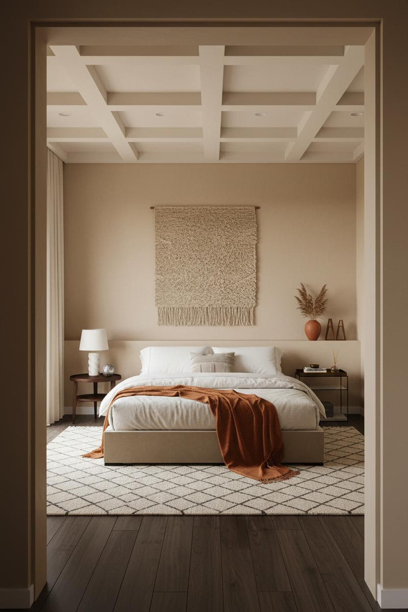 Minimal Luxury Bedroom Coffered Ceiling Master